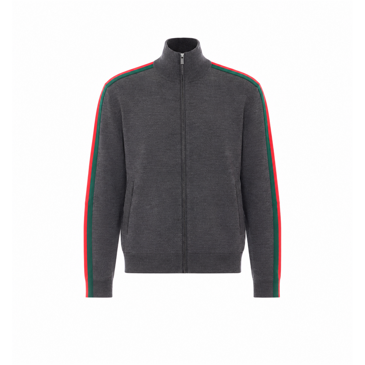 Gucci Men Web Tape Zip Light Wool Jacket