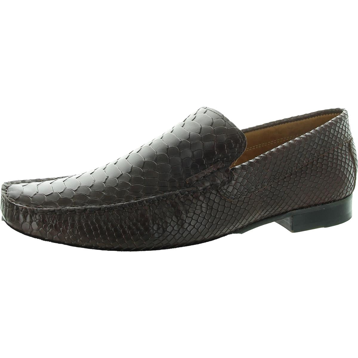 Mens Snake Print Leather Loafers
