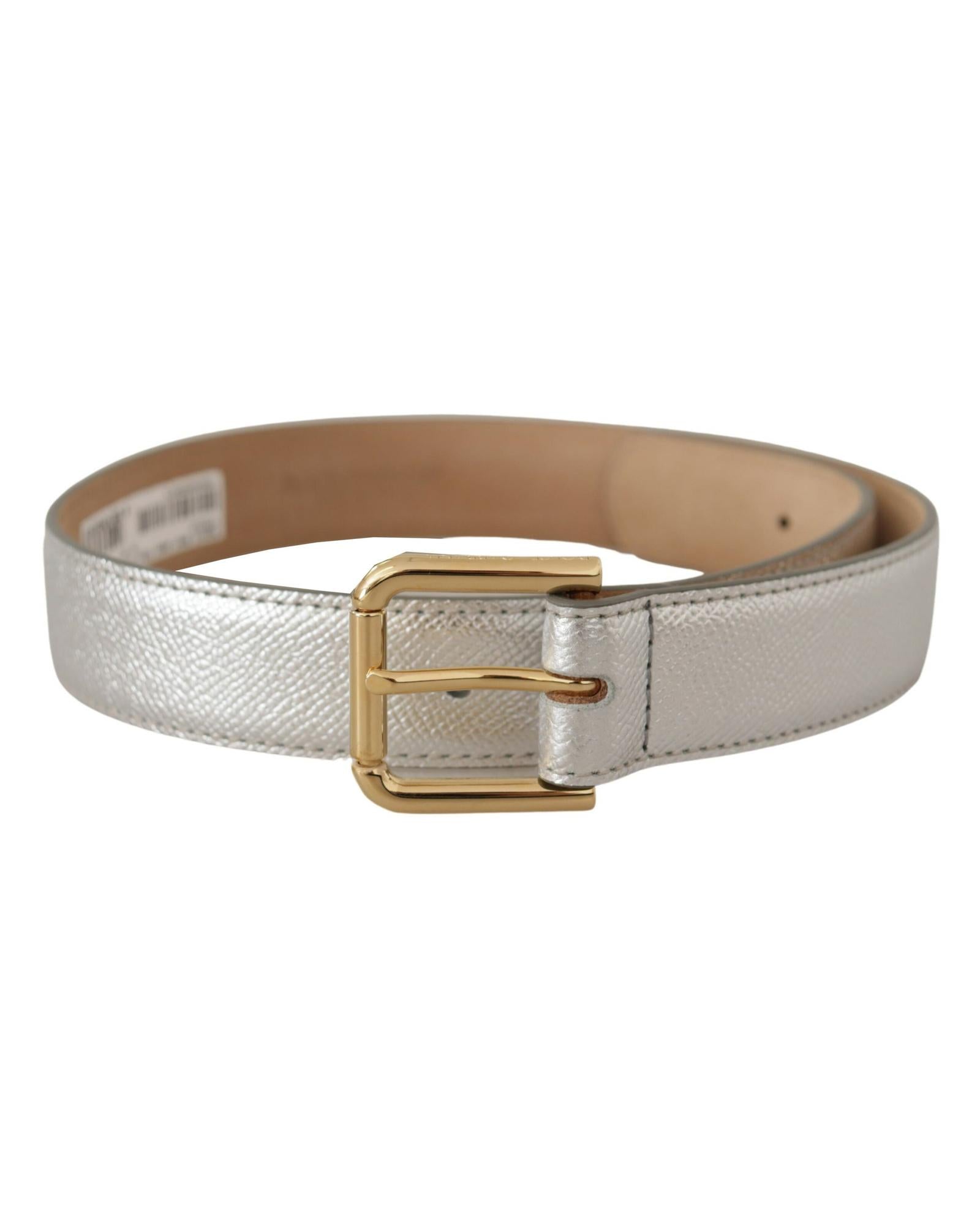 Dolce & Gabbana  Silver Leather Belt with Gold Buckle