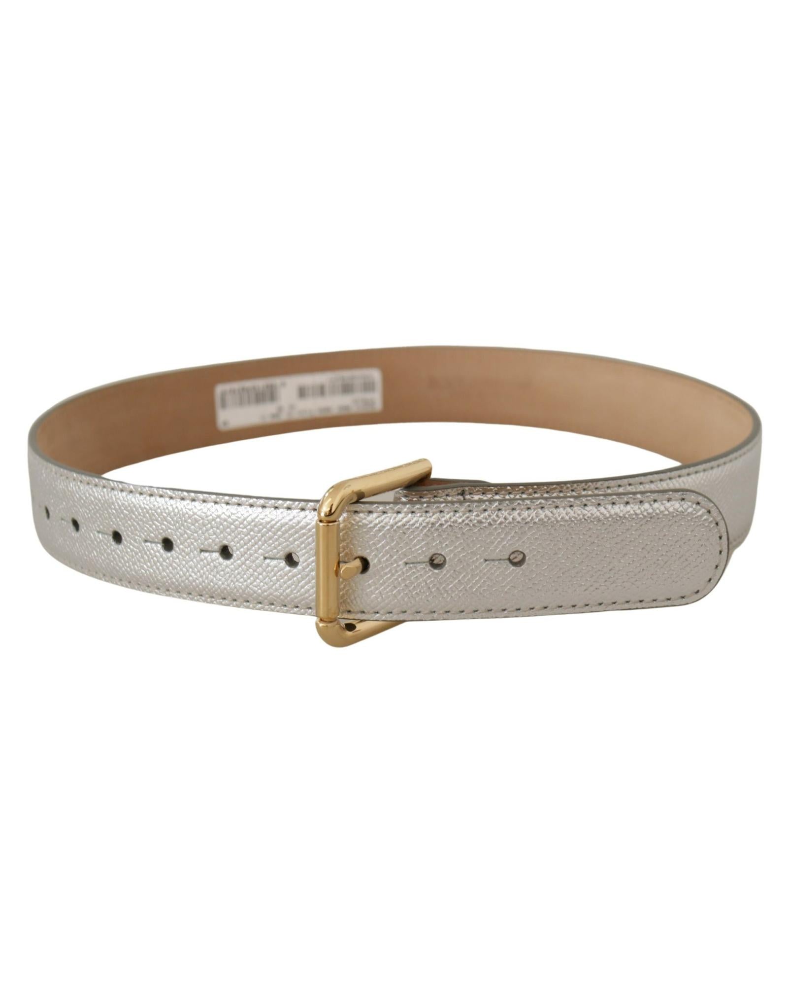 Dolce & Gabbana  Silver Leather Belt with Gold Buckle