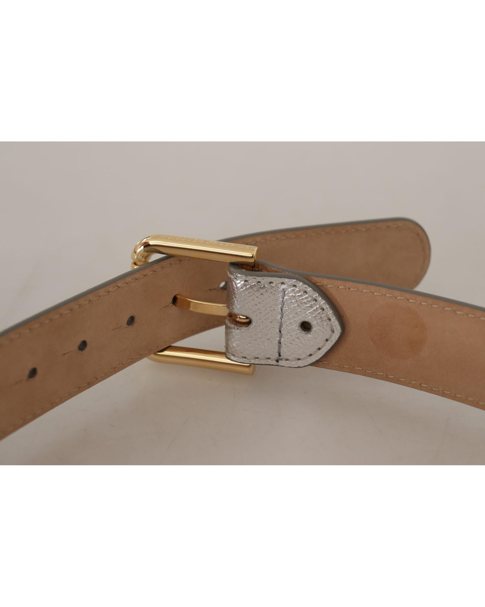 Dolce & Gabbana  Silver Leather Belt with Gold Buckle