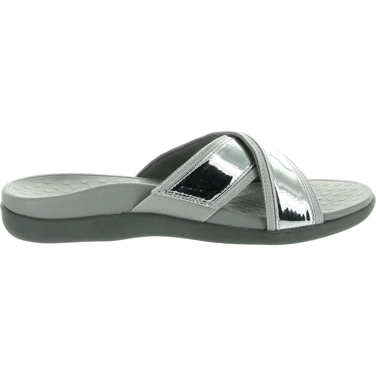 Womens Criss-Cross Patent Leather Slide Sandals