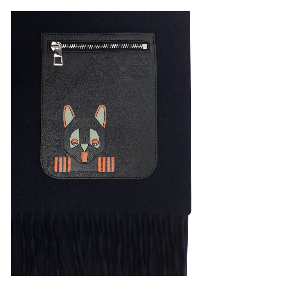 Loewe Women Wool And Cashmere Scarf With Anagram And Cat Embossed Pocket