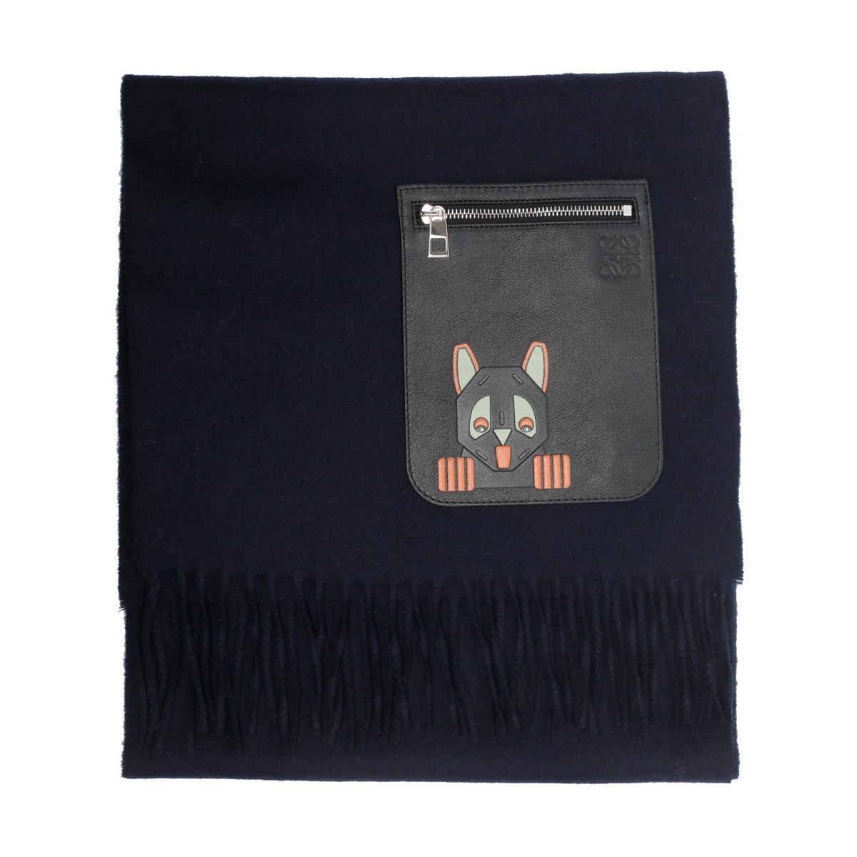 Loewe Women Wool And Cashmere Scarf With Anagram And Cat Embossed Pocket