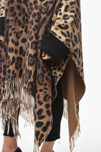 Dolce & Gabbana Wool-Blend Poncho with Animalier Pattern and Cuffs