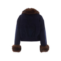 Self Portrait Women Wool Fake Fur Trim Jacket