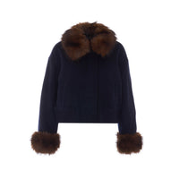 Self Portrait Women Wool Fake Fur Trim Jacket