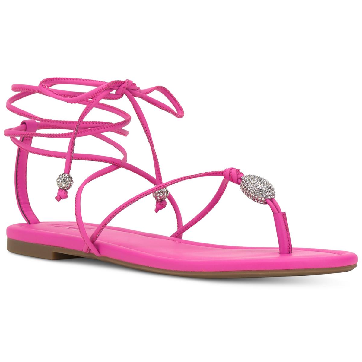 Amille Womens Faux Leather Ankle Tie Strappy Sandals Fuchsia Smooth
