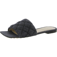 Womens Leather Quilted Slide Sandals 38 Wide Indigo