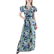 Womens Floral Pleated Evening Dress