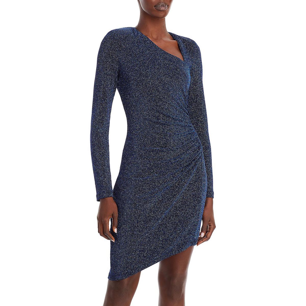 Womens Metallic Asymmetric Cocktail and Party Dress Blue