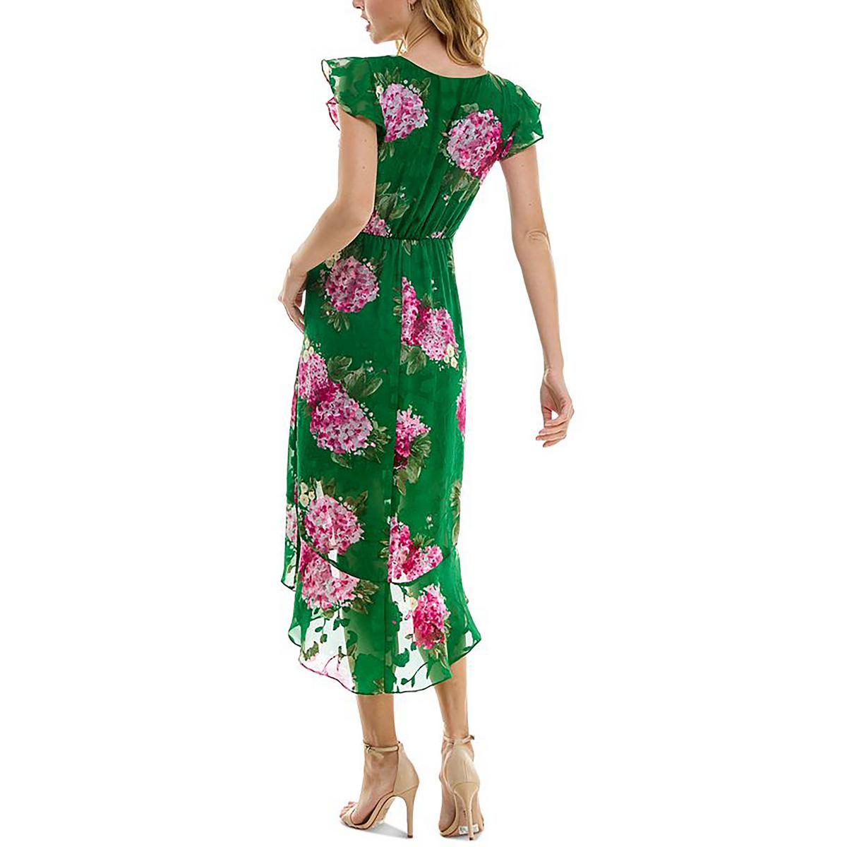 Juniors Womens Floral Faux Wrap Midi Dress