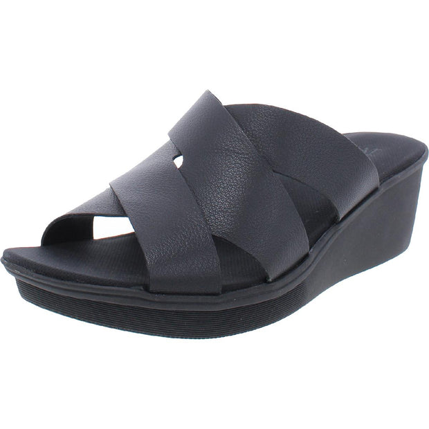 Rowena Womens Leather Slip On Wedge Sandals