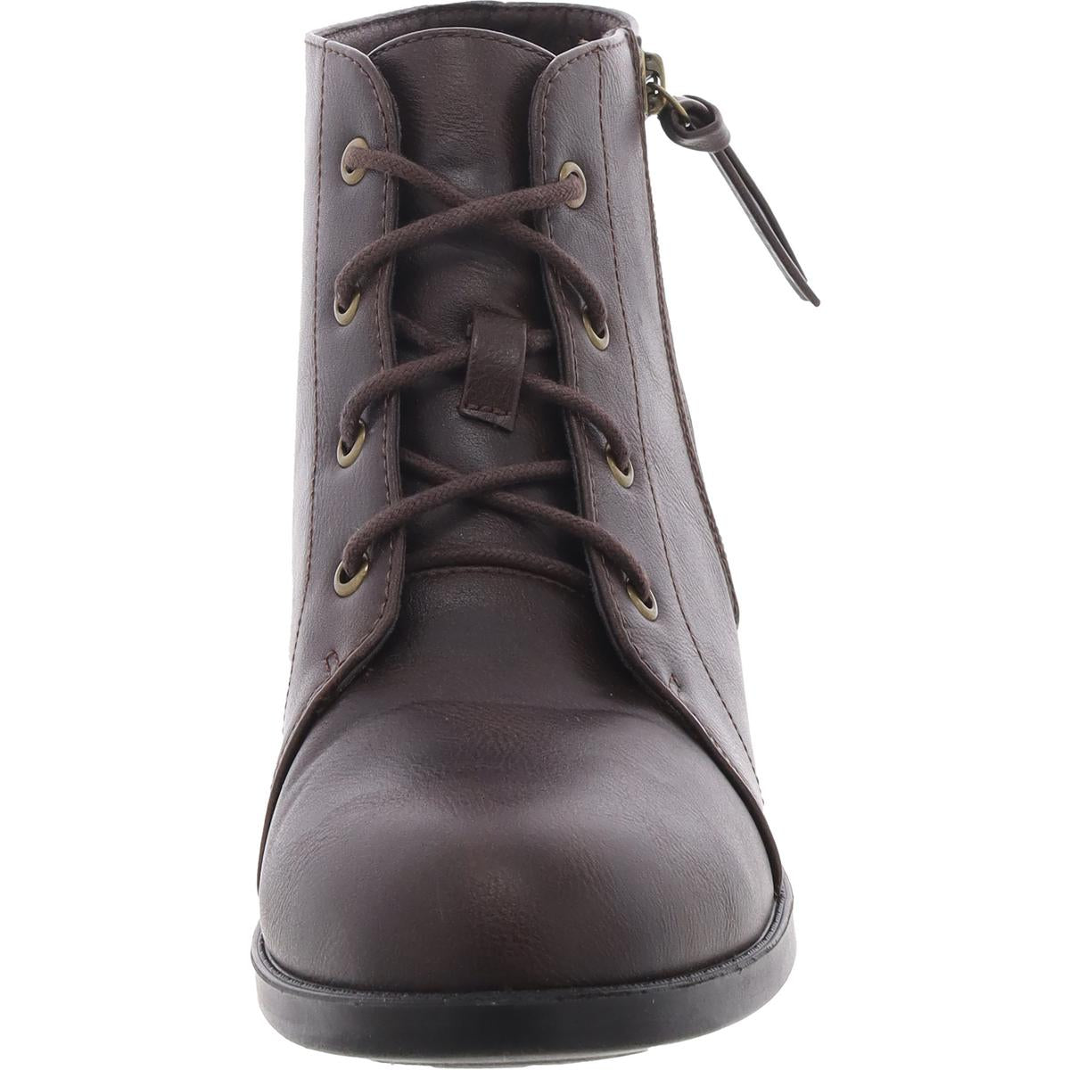 Womens Cushioned Footbed Faux Leather Ankle Boots