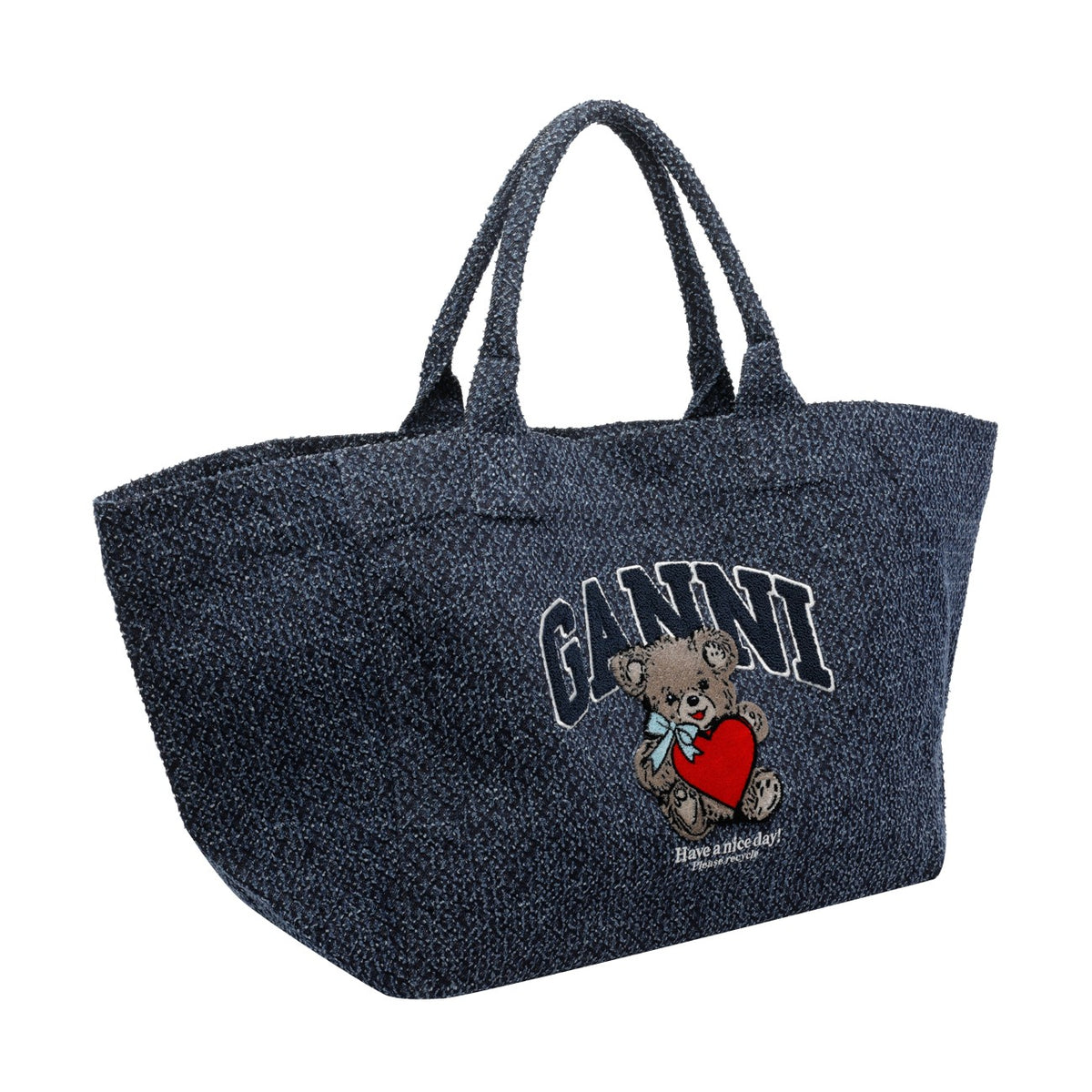Ganni Women Xxl Bear Tweed Denim Shopper Bag