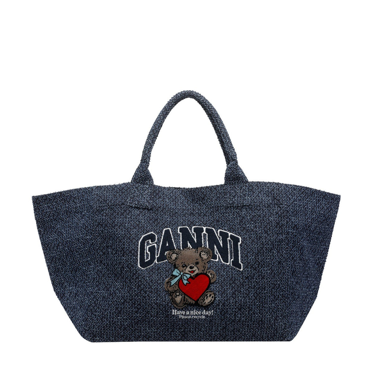 Ganni Women Xxl Bear Tweed Denim Shopper Bag