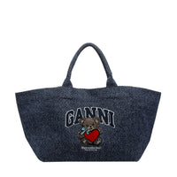 Ganni Women Xxl Bear Tweed Denim Shopper Bag