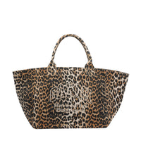 Ganni Women Xxl Leopard Logo Tote Bag