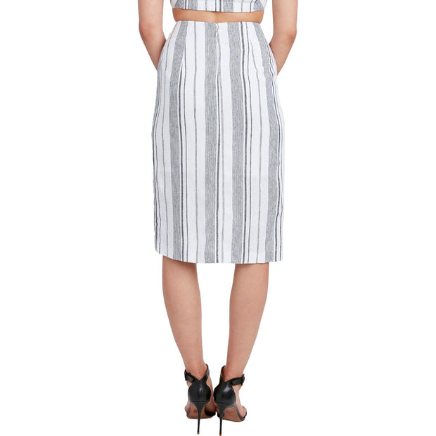 Womens Linen Blend Striped Midi Skirt