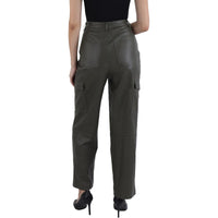 Womens Faux Leather High Rise Cargo Pants