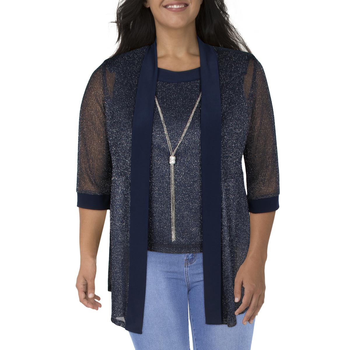 Petites Womens Layered Metallic Twinset