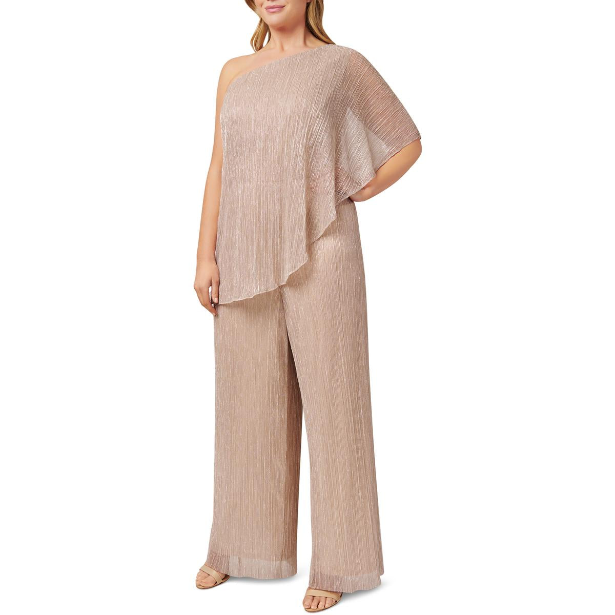Plus Womens Metallic One Shoulder Jumpsuit