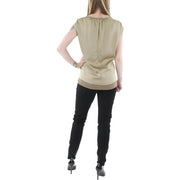 Womens Knot-Front Mixed Media Blouse
