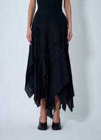 Yohji Yamamoto Women Gauzed Frilled Midi Skirt