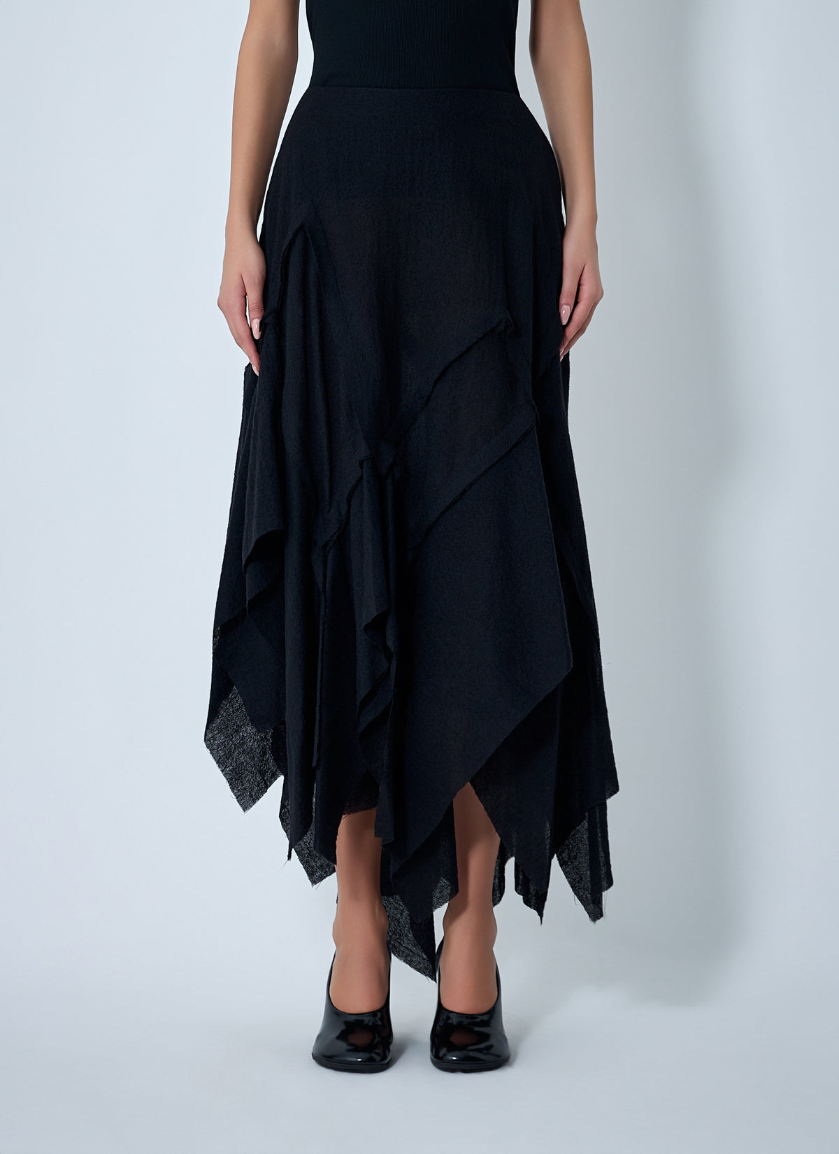 Yohji Yamamoto Women Gauzed Frilled Midi Skirt