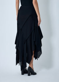 Yohji Yamamoto Women Gauzed Frilled Midi Skirt