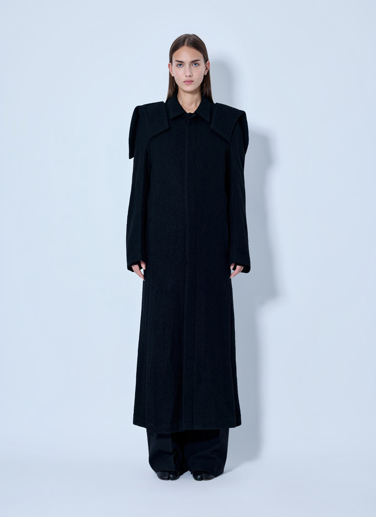Yohji Yamamoto Women Shrink Serge Paneled Shoulder Long Coat