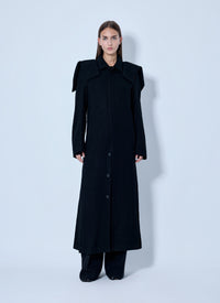 Yohji Yamamoto Women Shrink Serge Paneled Shoulder Long Coat