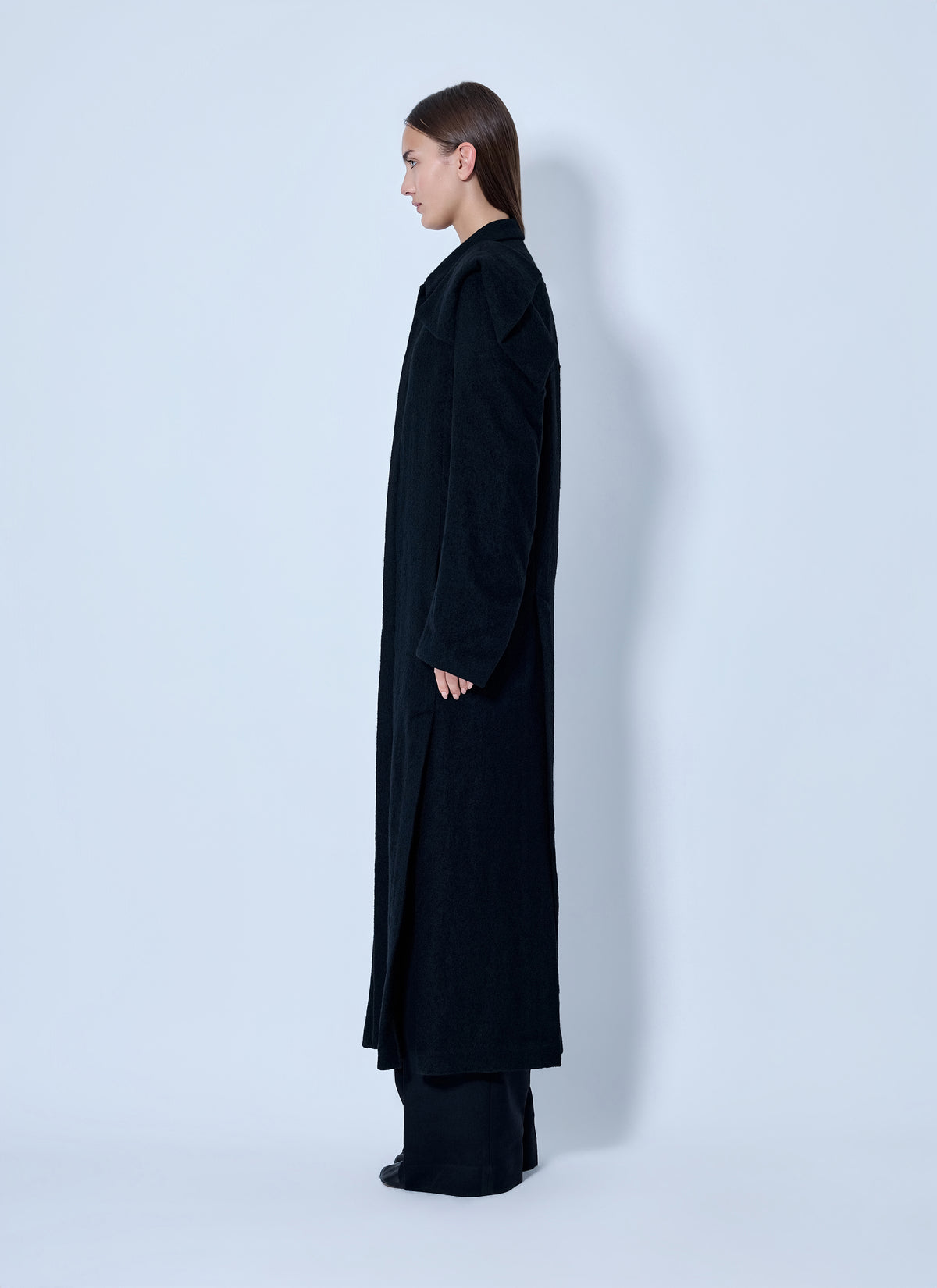 Yohji Yamamoto Women Shrink Serge Paneled Shoulder Long Coat