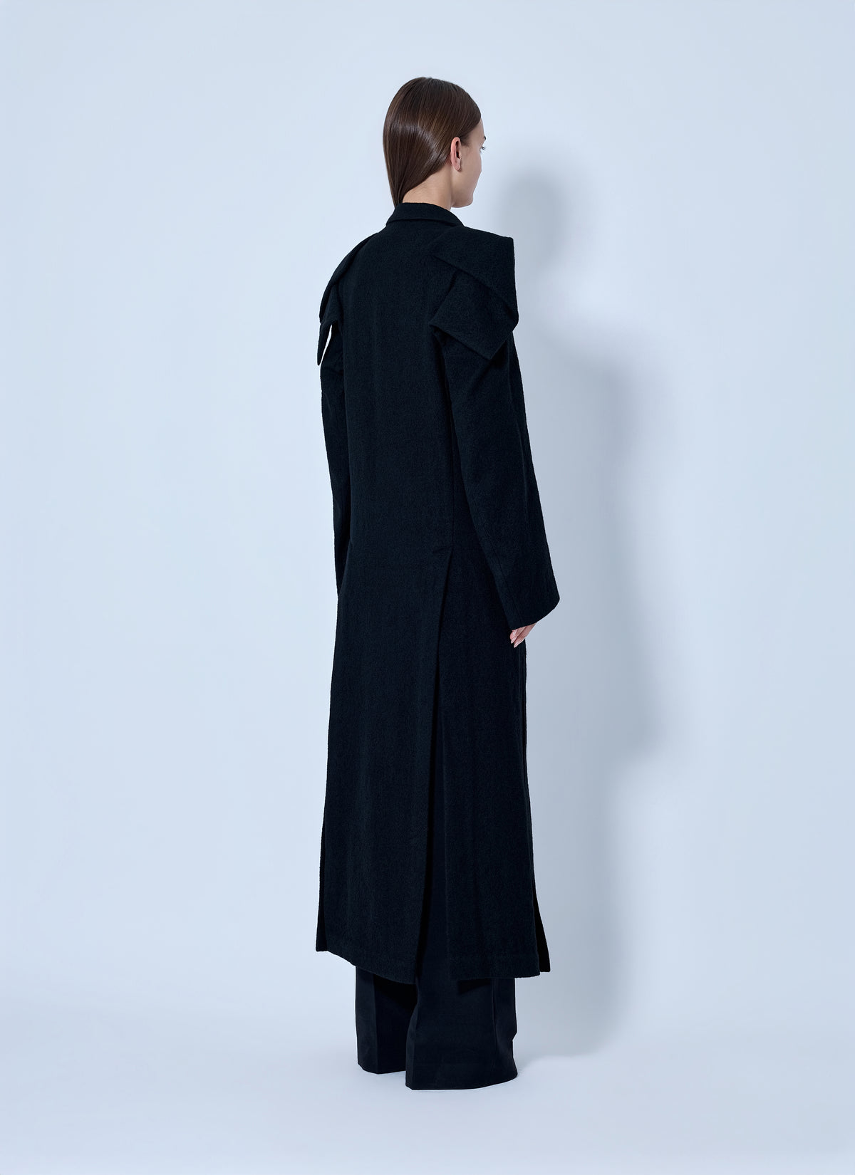 Yohji Yamamoto Women Shrink Serge Paneled Shoulder Long Coat