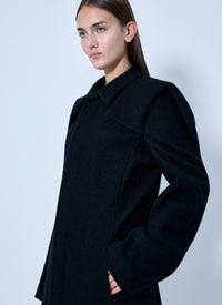Yohji Yamamoto Women Shrink Serge Paneled Shoulder Long Coat