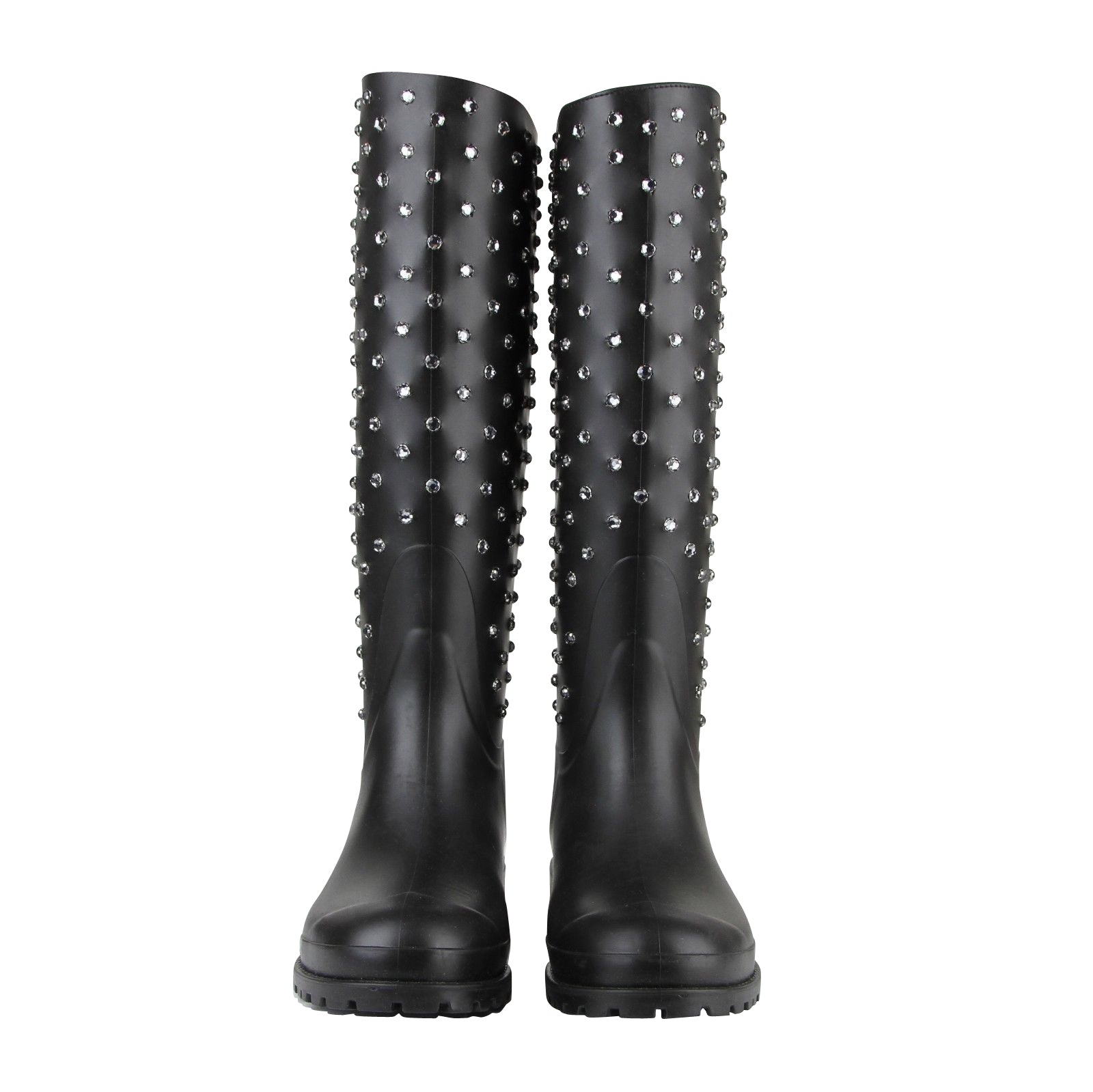 Saint Laurent Women's Black Rubber Women Rain Boots With Crystal Studs (36 EU / 6 US)