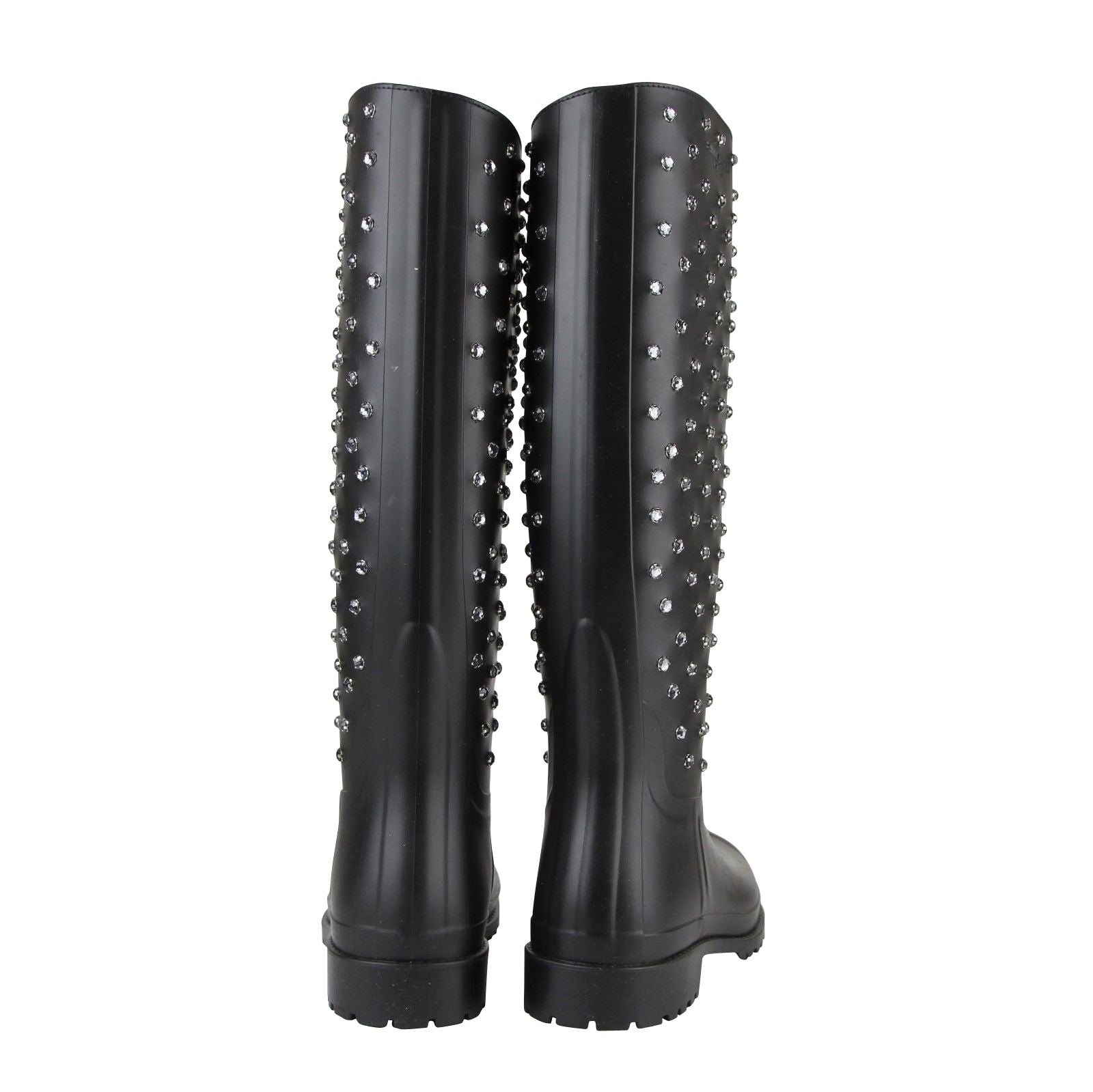 Saint Laurent Women's Black Rubber Women Rain Boots With Crystal Studs (36 EU / 6 US)