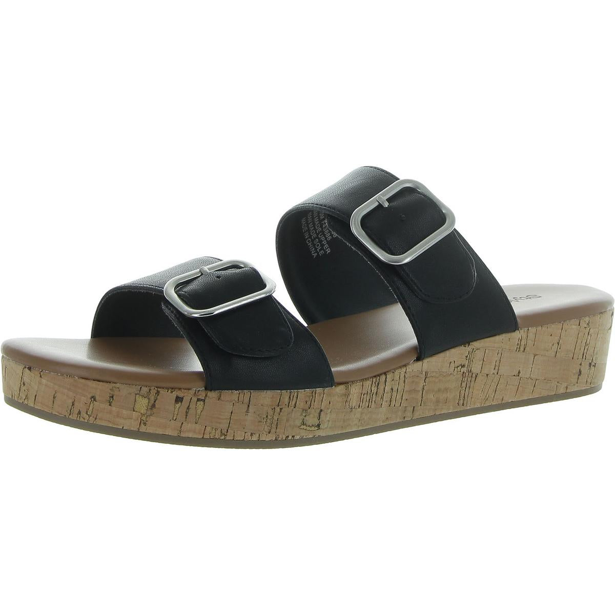 Temppestt Womens Open Toe Double Buckl Slide Sandals