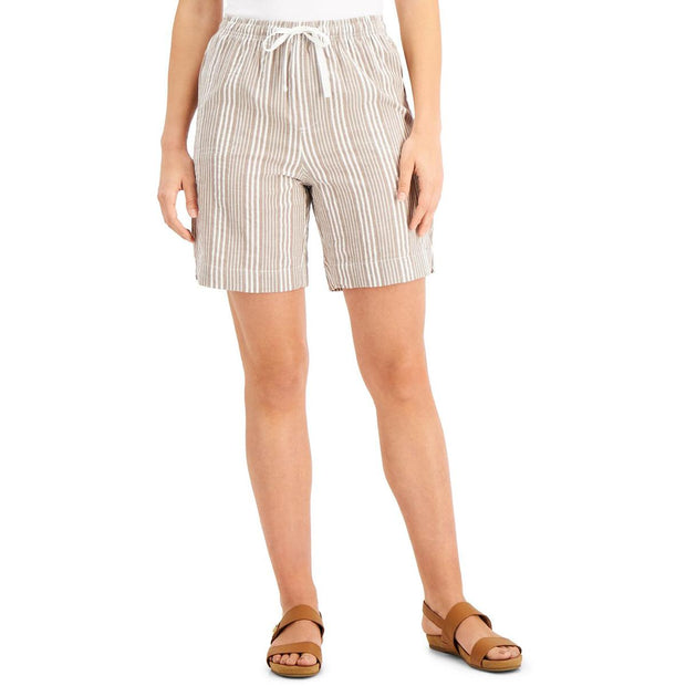 Womens Striped Drawstring High-Waist Shorts