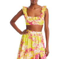 Womens Embroidered Cotton Cropped Regular 0 (XS) Yellow
