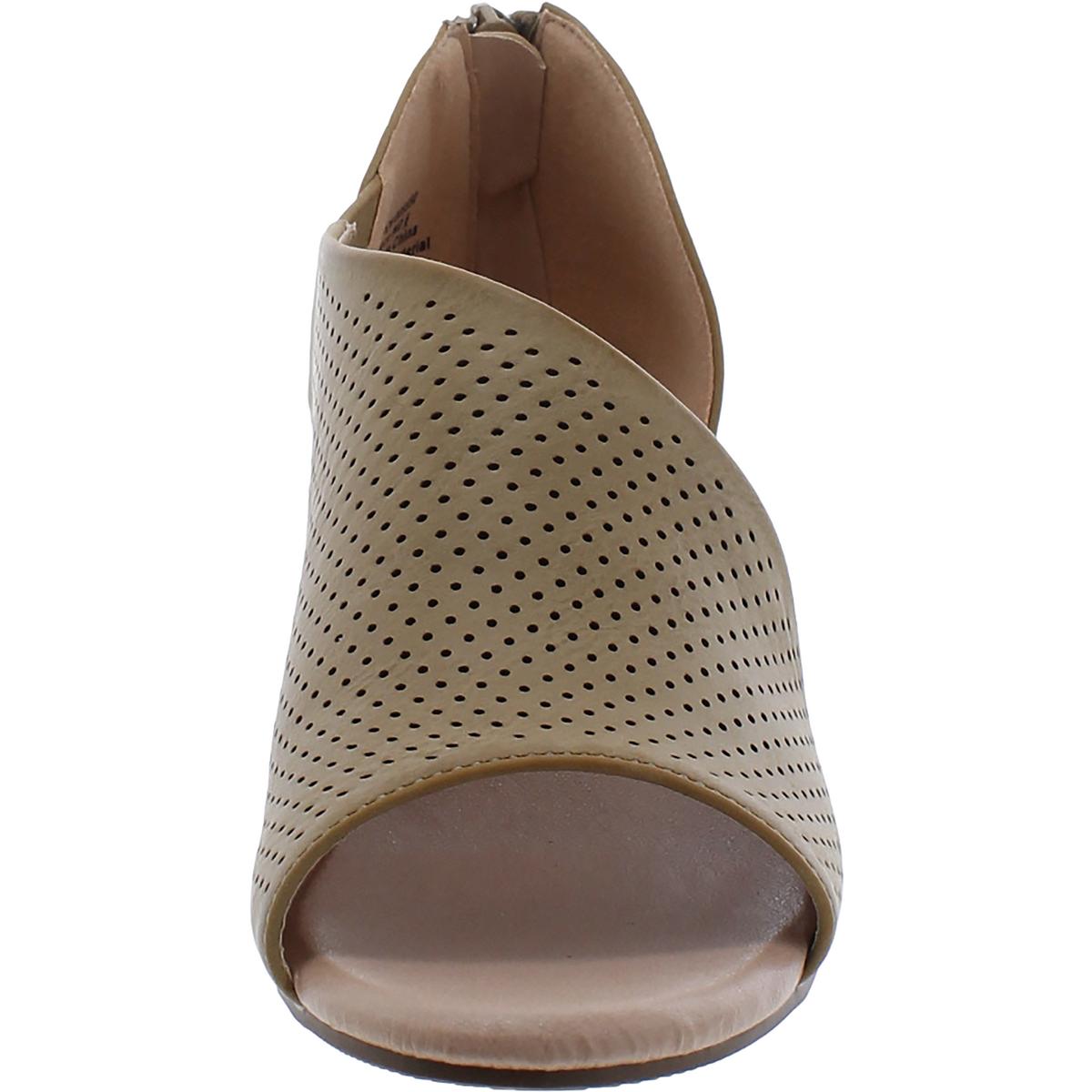 Womens Faux Leather Perforated Wedge Sandals