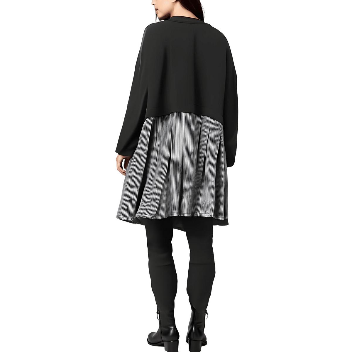 Juniors Womens Striped Cotton Sweatshirt Dress
