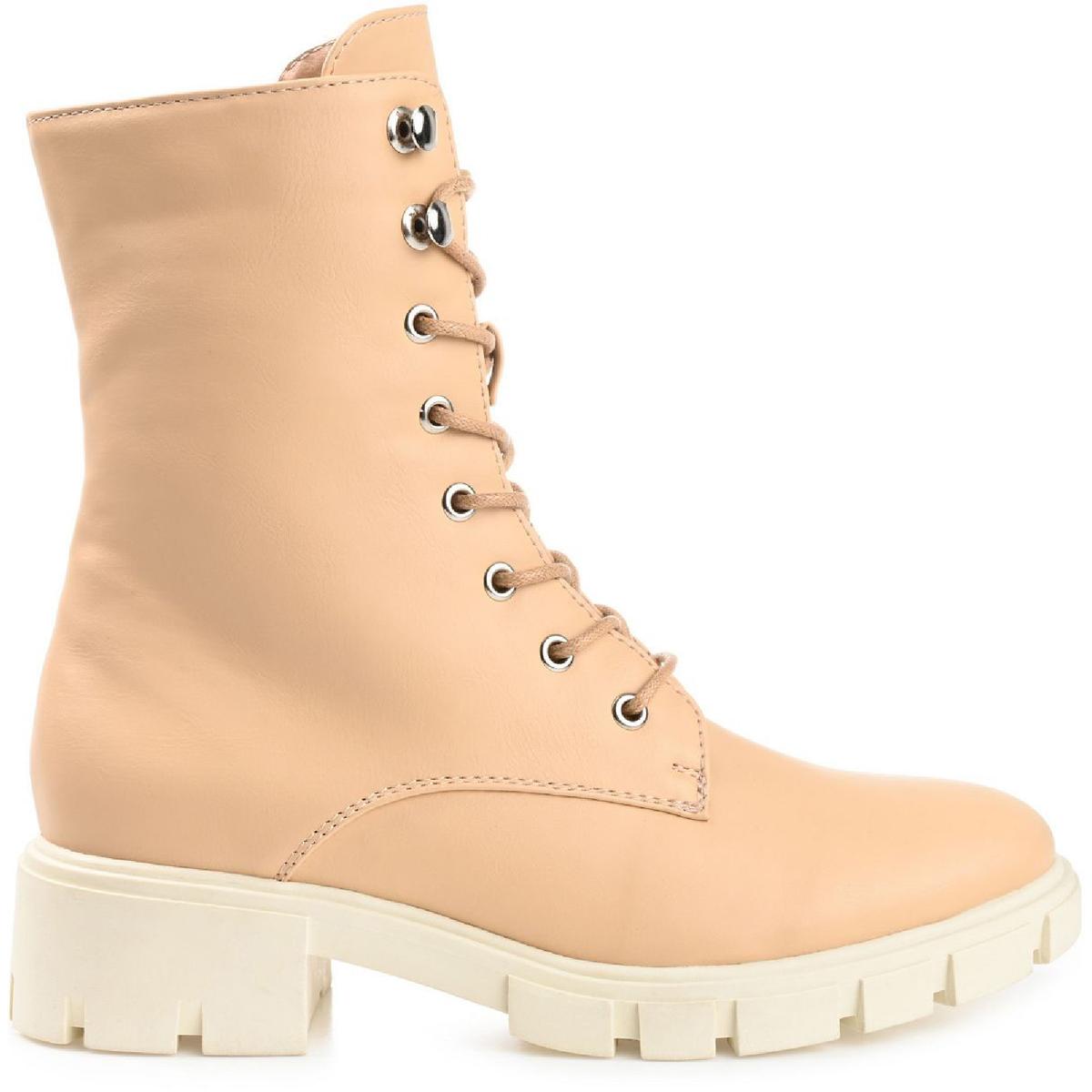 Madelynn Womens Faux Leather Ankle Combat & Lace-up Boots