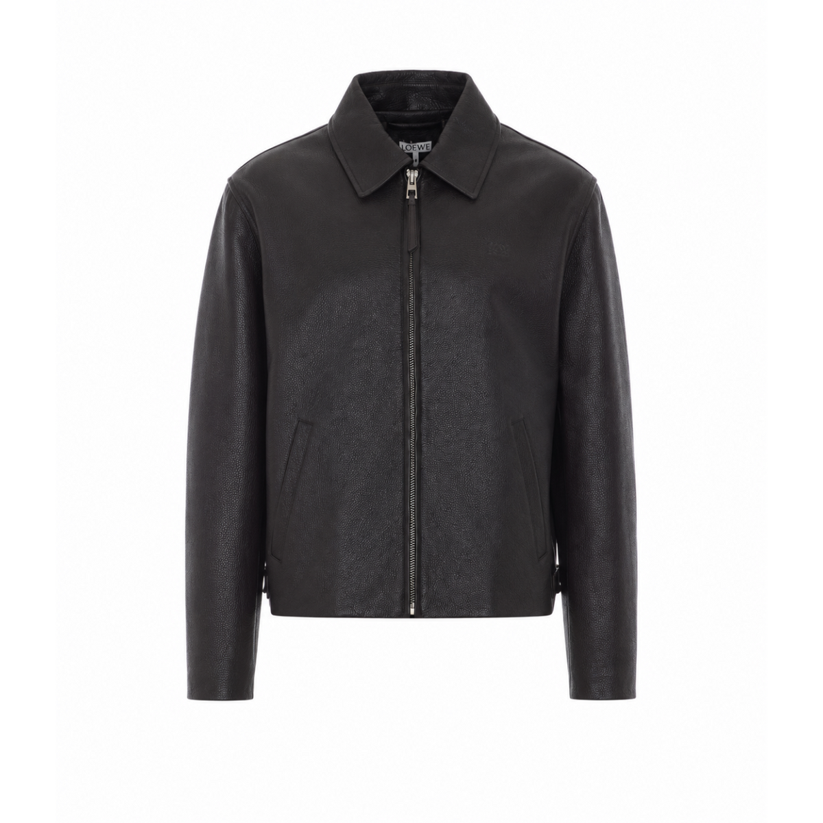 Loewe Men Zip Leather Jacket With Mini Anagram Logo