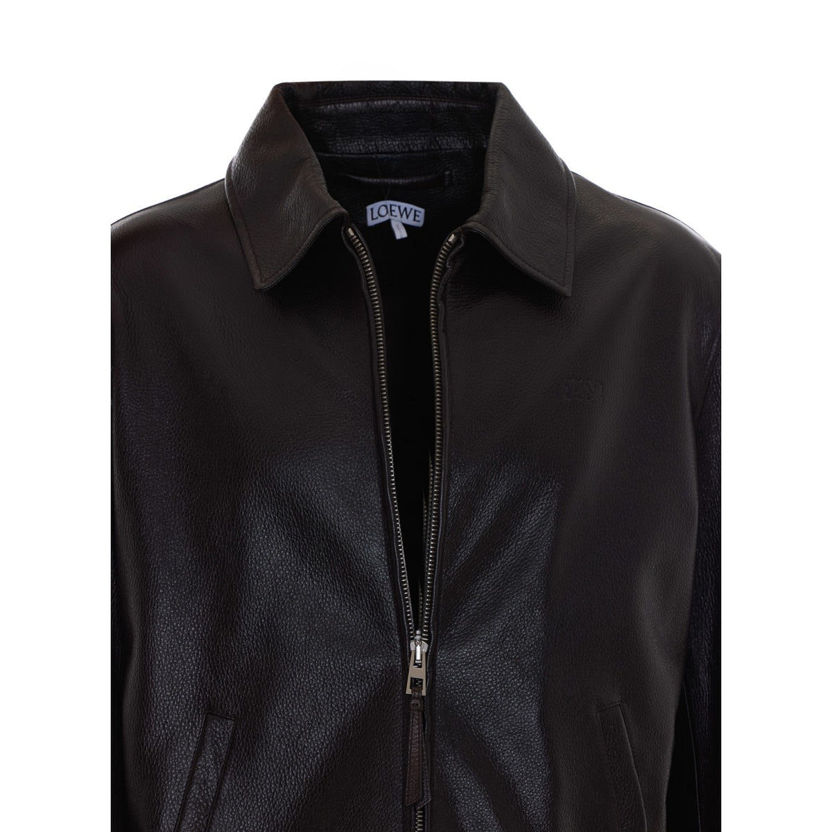 Loewe Men Zip Leather Jacket With Mini Anagram Logo
