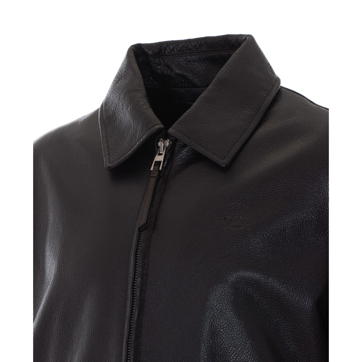 Loewe Men Zip Leather Jacket With Mini Anagram Logo
