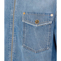 Versace Men Zipped Denim Shirt With Medusa Buttons