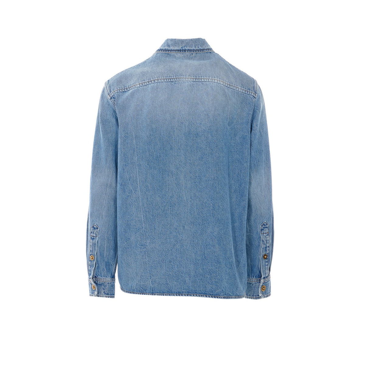 Versace Men Zipped Denim Shirt With Medusa Buttons