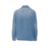 Versace Men Zipped Denim Shirt With Medusa Buttons