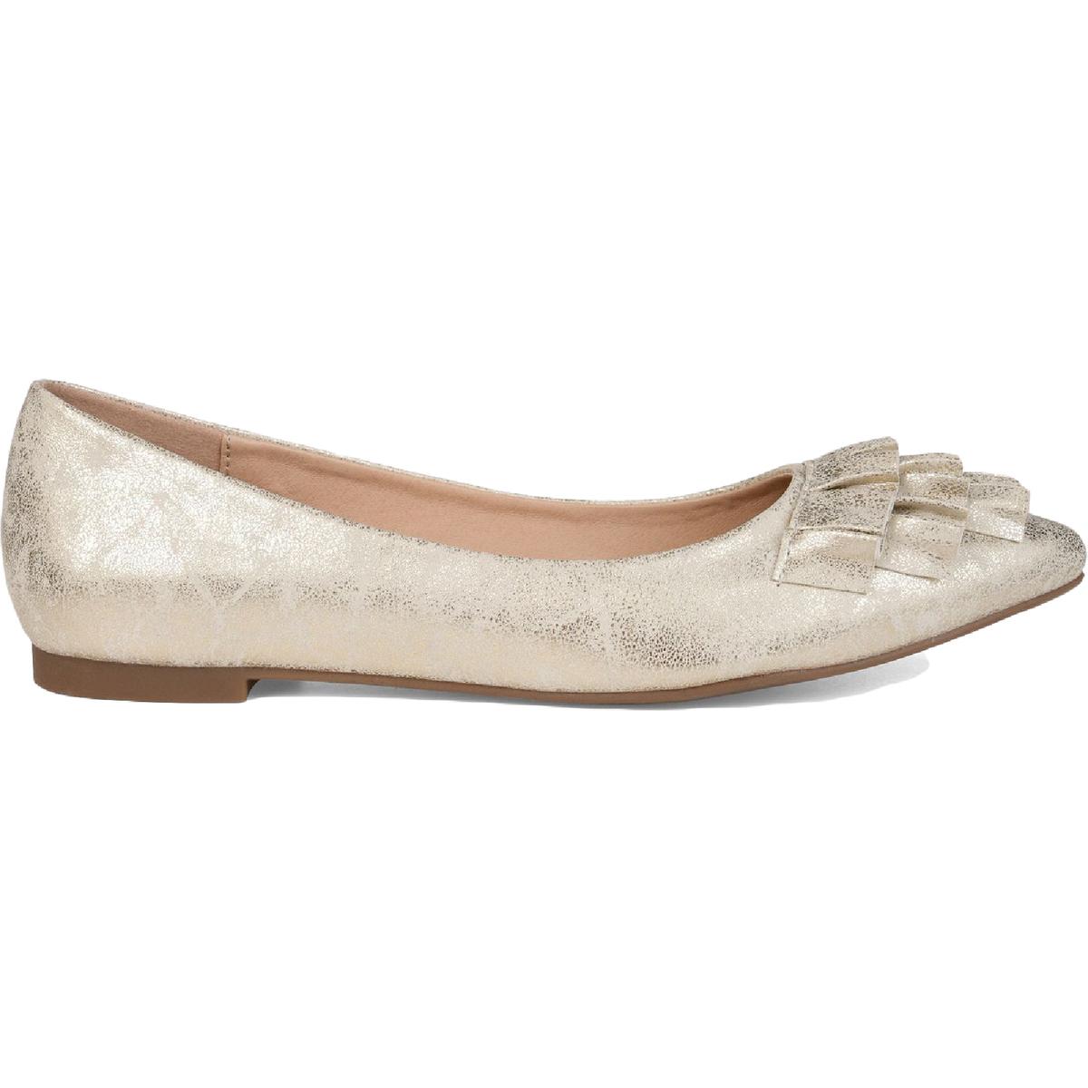 Judy Womens Ruffled Faux Leather Ballet Flats